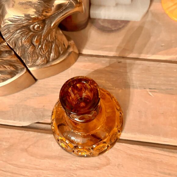 Vintage L.E. Smith Moon and Stars 3-Piece Fairy Lamp - Pedestal - Amber - Picture 2 of 7